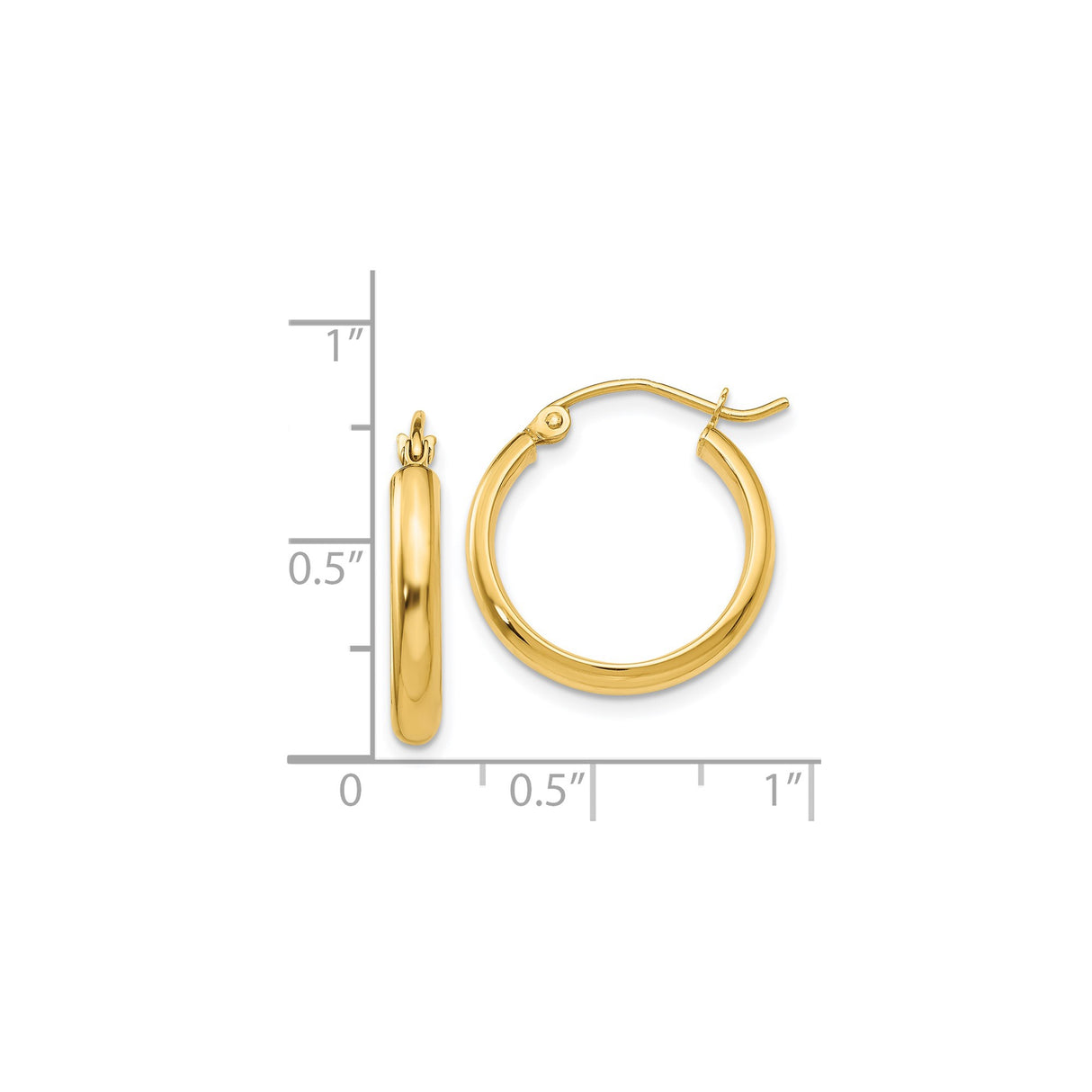 14k Yellow Gold Hoop Earrings, Classic Polished Tube Hoops, Lightweight Minimalist Style for Women