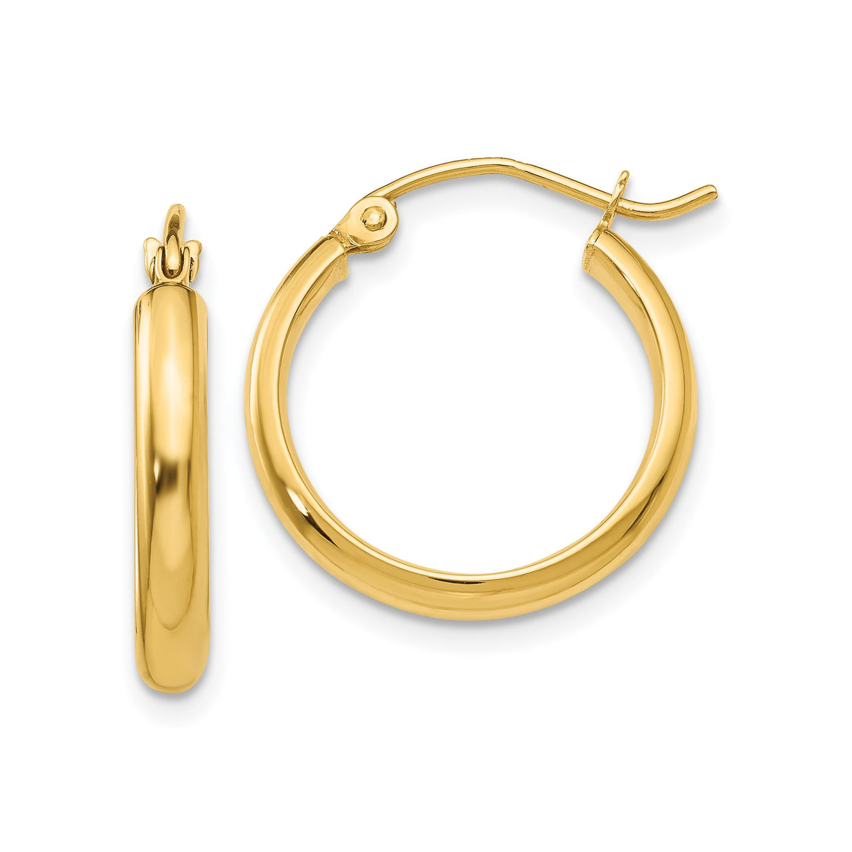 14k Yellow Gold Hoop Earrings, Classic Polished Tube Hoops, Lightweight Minimalist Style for Women