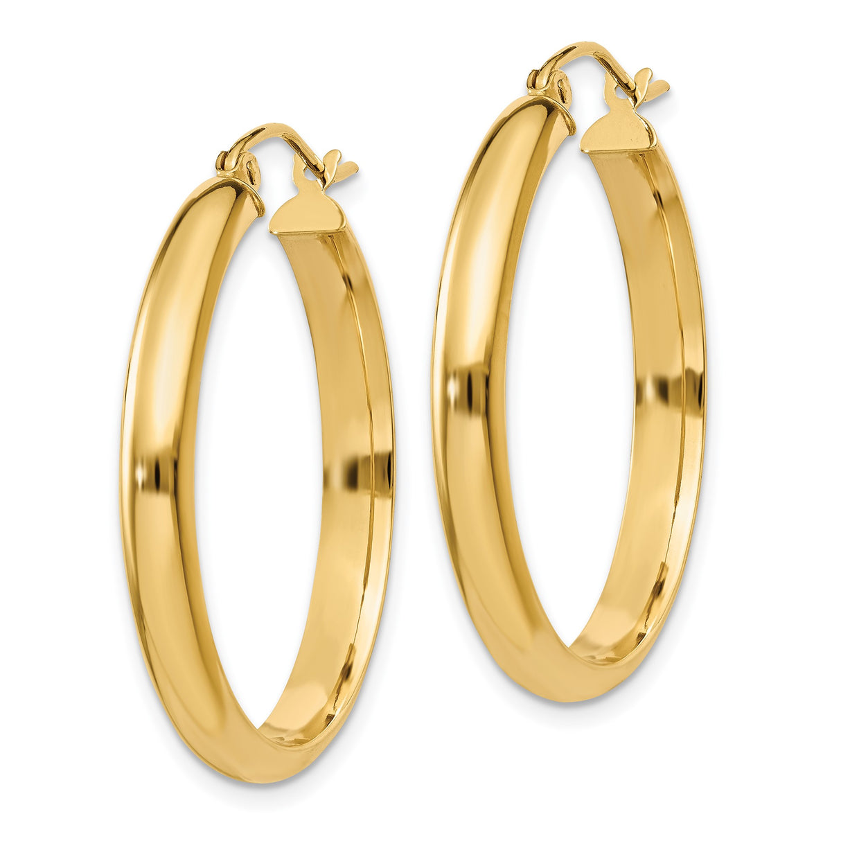 14k Yellow Gold Hoop Earrings, Classic Round Tube Design with Polished Finish, Latch Back Closure