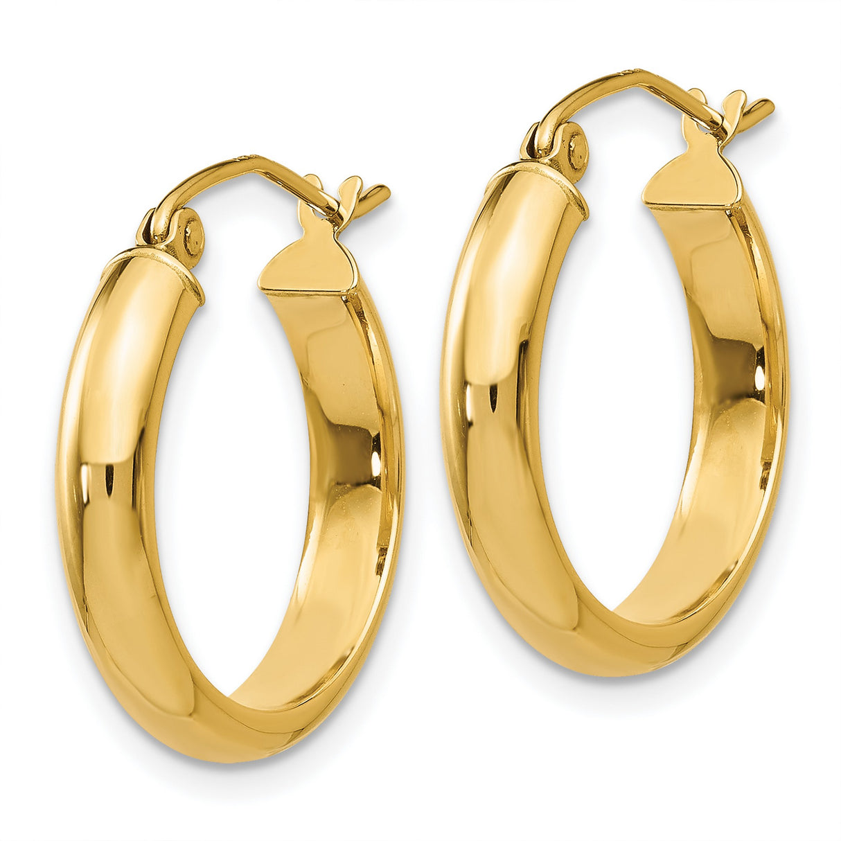 14k Yellow Gold Hoop Earrings, Polished Round Classic Hoops with Latch Back Closure