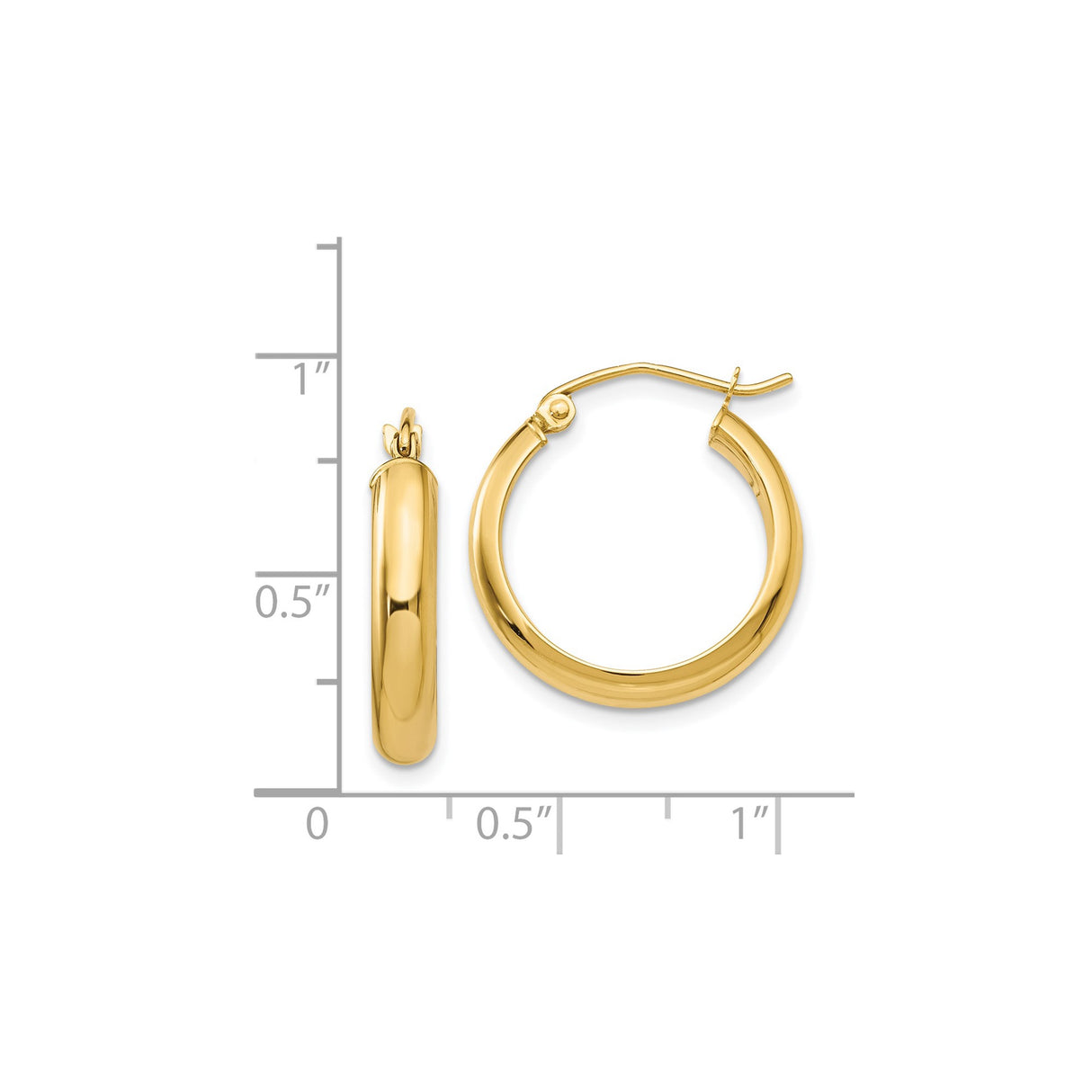 14k Yellow Gold Hoop Earrings, Polished Round Classic Hoops with Latch Back Closure