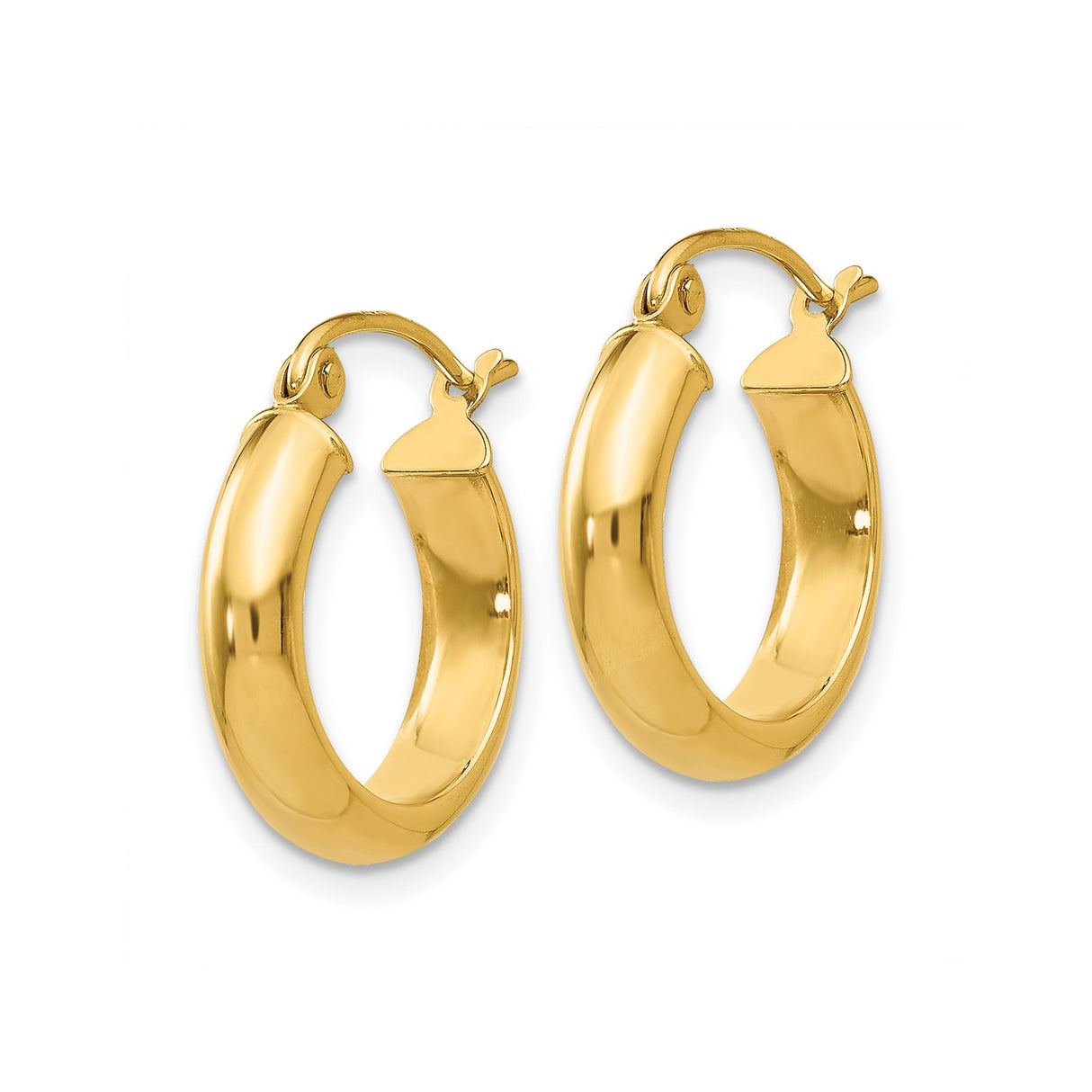 14k Yellow Gold Hoop Earrings, Medium Polished Tube Hoops with Smooth Finish for Women