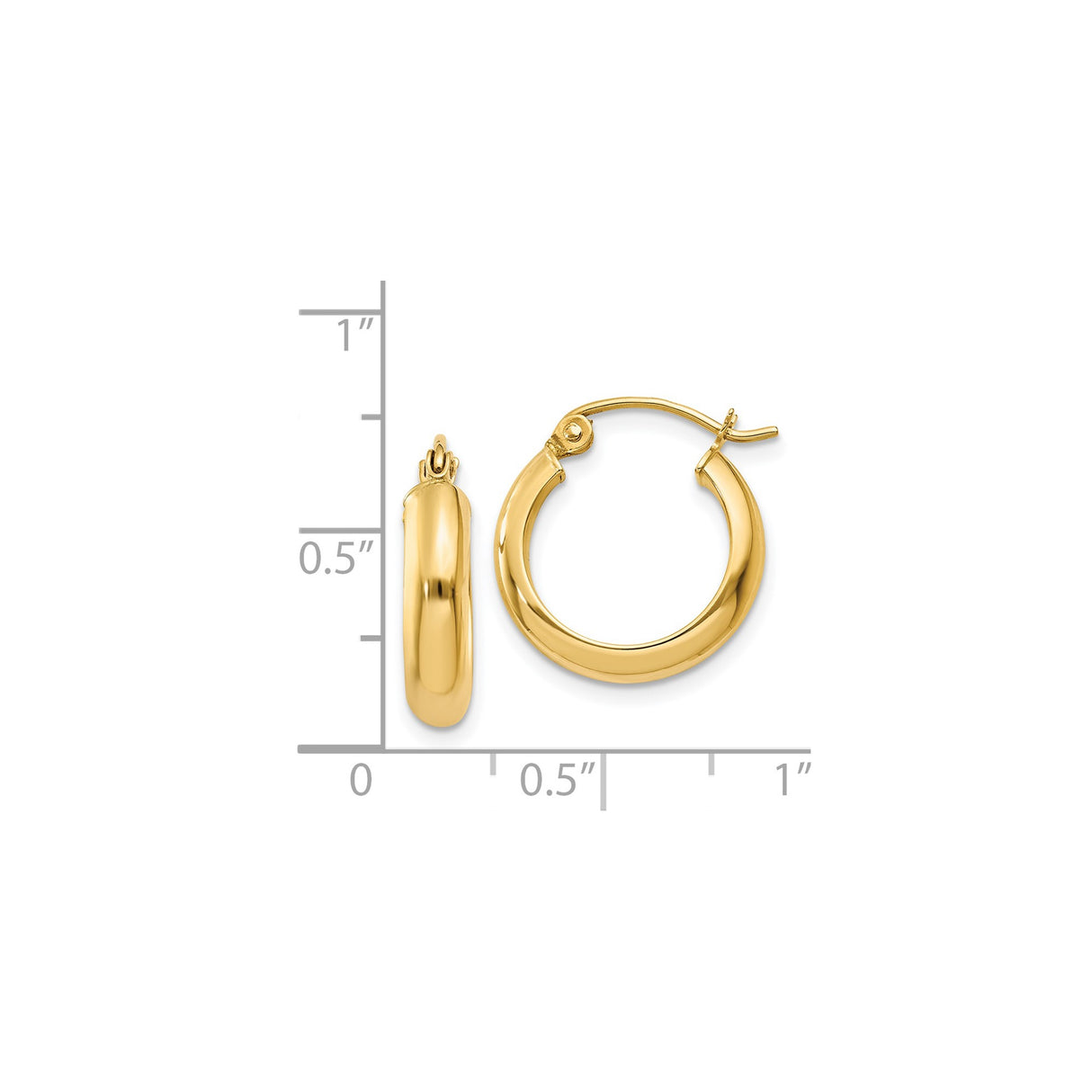 14k Yellow Gold Hoop Earrings, Medium Polished Tube Hoops with Smooth Finish for Women