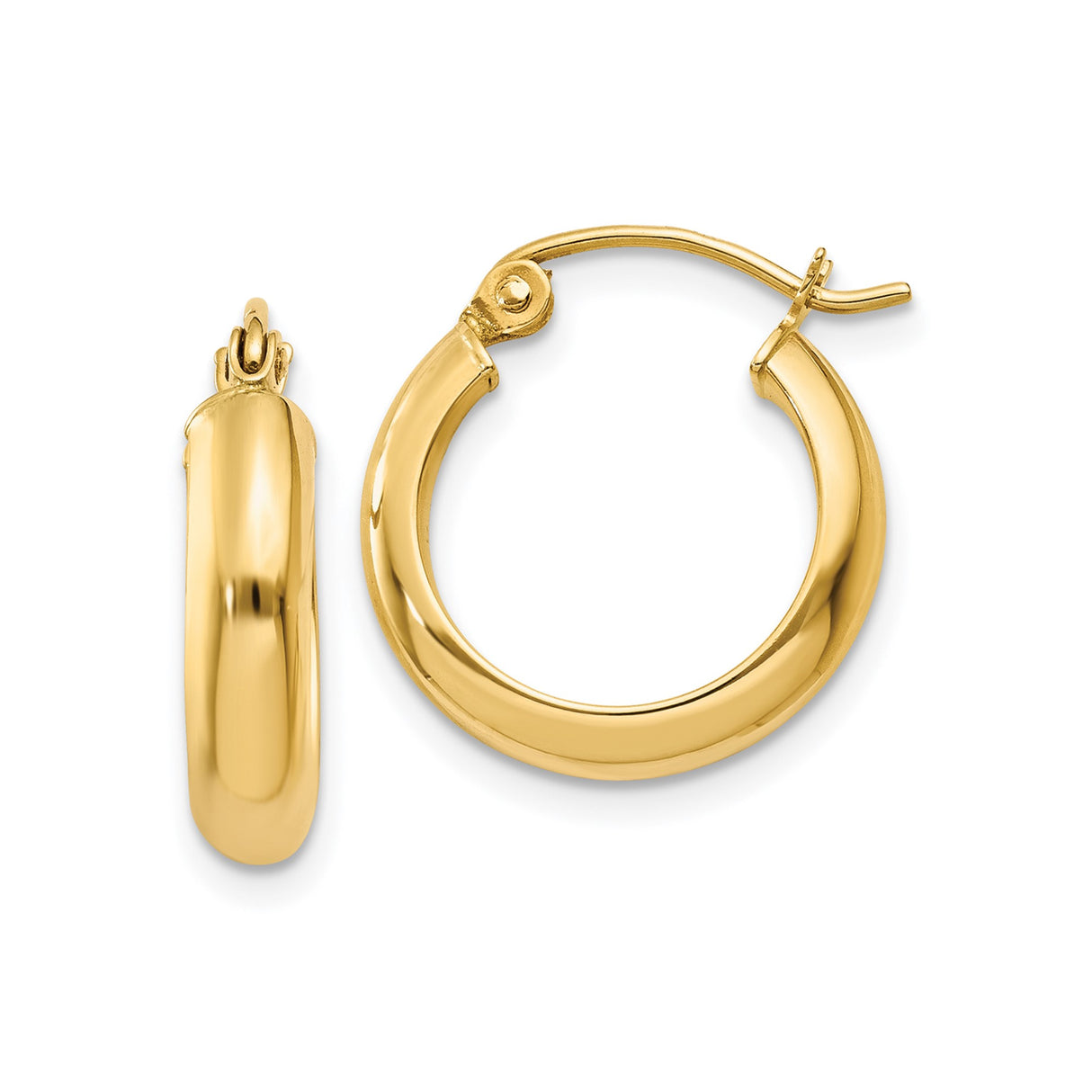 14k Yellow Gold Hoop Earrings, Medium Polished Tube Hoops with Smooth Finish for Women