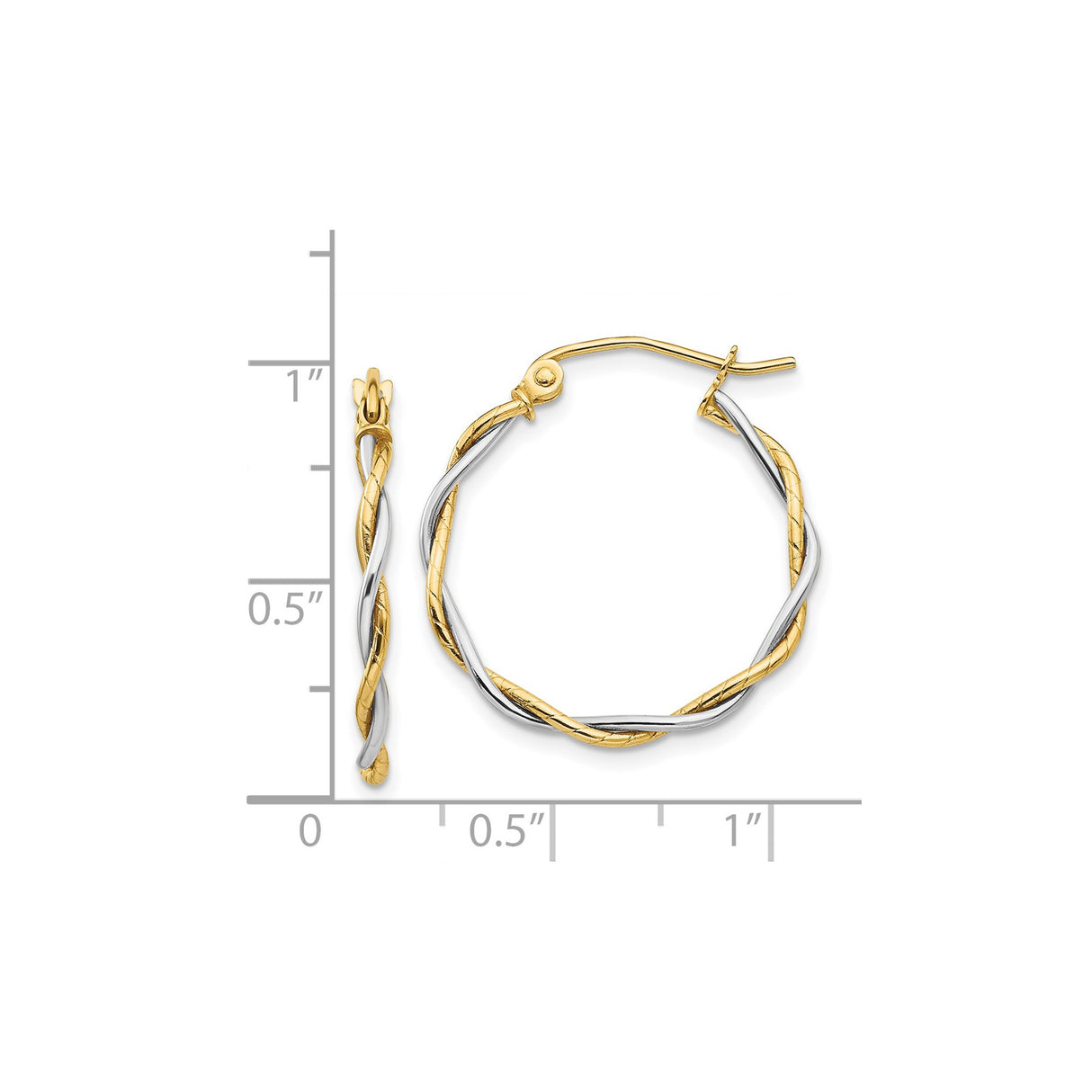 14k Yellow Gold Twisted Hoop Earrings, Intertwined Two-Tone Design, Polished Lightweight Style