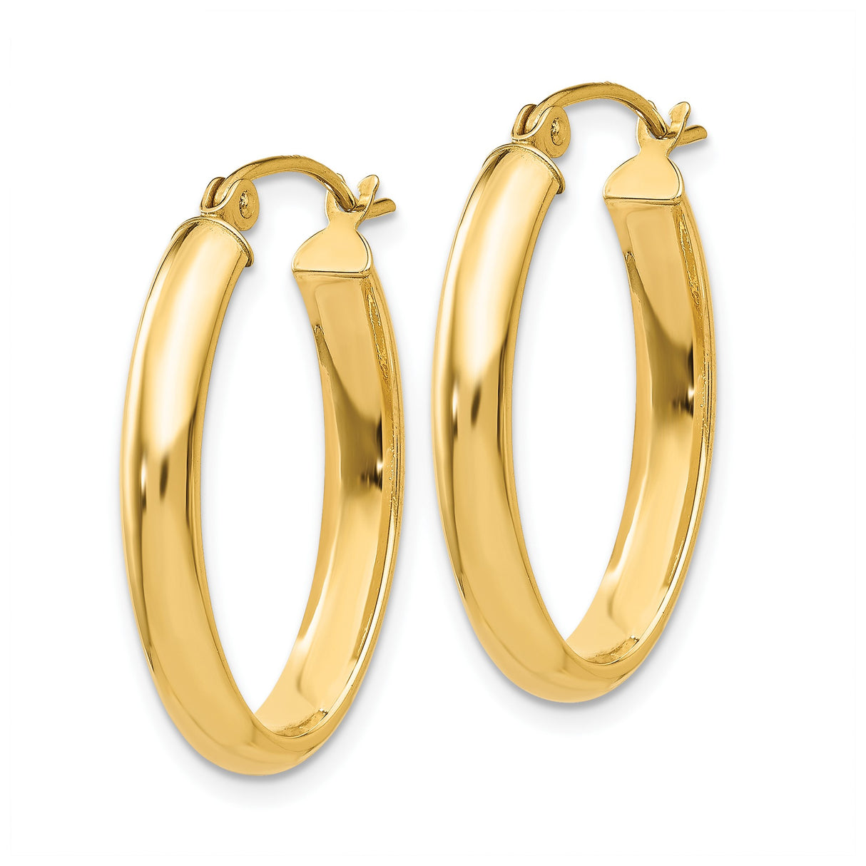 14k Yellow Gold Oval Hoop Earrings with Hinged Closure, Polished Finish, Lightweight Design