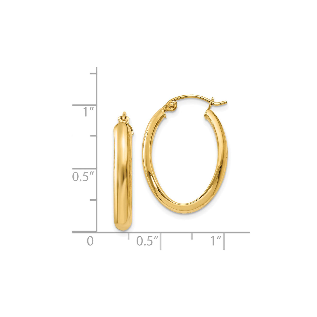 14k Yellow Gold Oval Hoop Earrings with Hinged Closure, Polished Finish, Lightweight Design