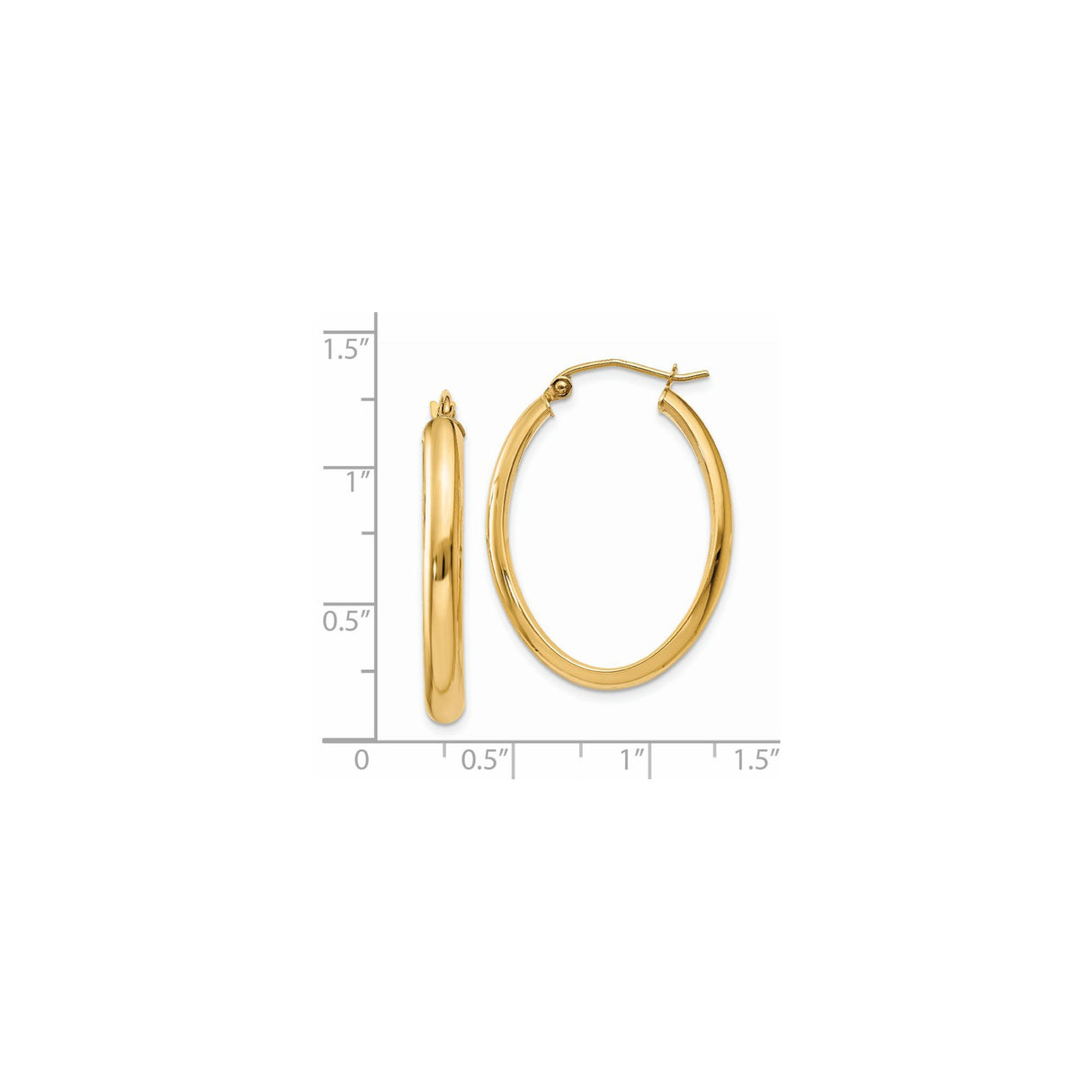 14k Yellow Gold Oval Hoop Earrings, Polished Finish, Hinged Closure, Lightweight Classic Design