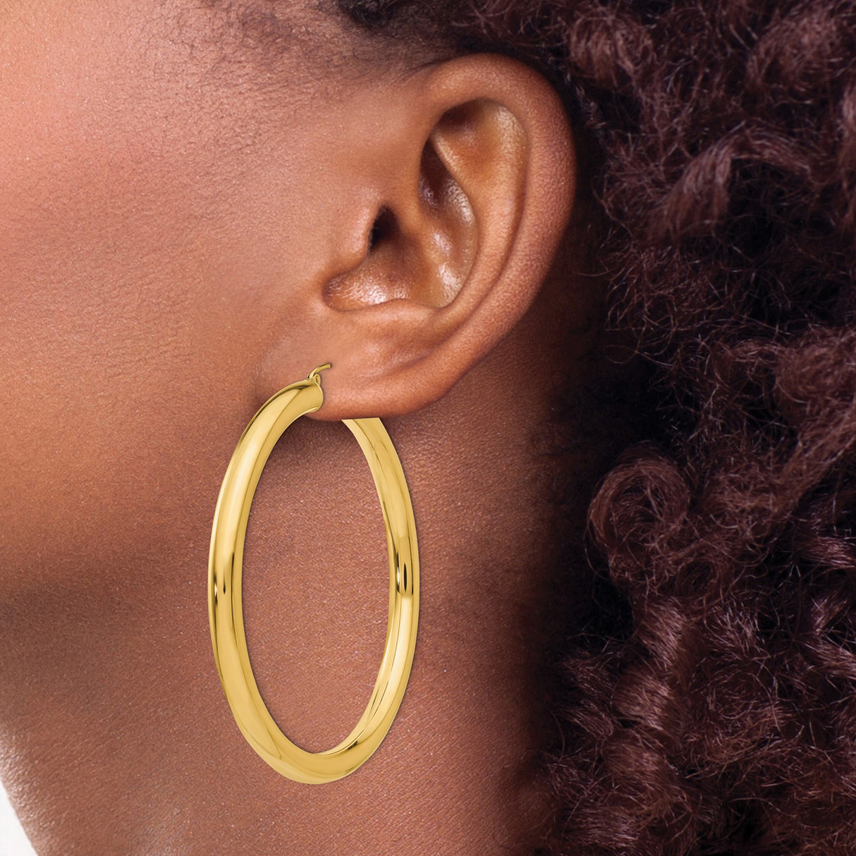 14k Yellow Gold Hoop Earrings, Classic Round Tube Design, Polished Lightweight Jewelry for Women