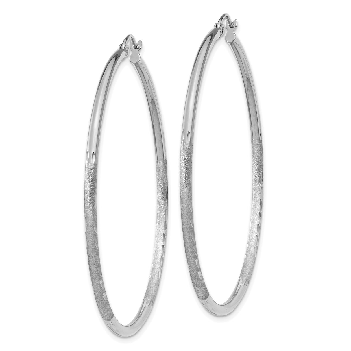 14k White Gold Hoop Earrings with Diamond Cut Textured Detailing, Lightweight Classic Design