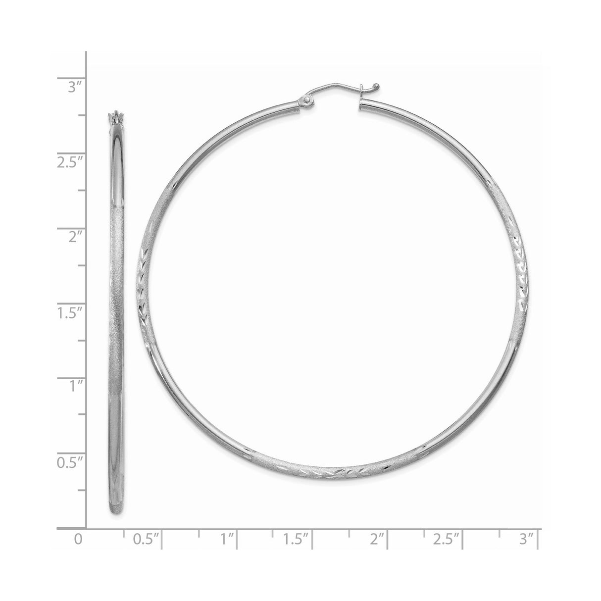 14k White Gold Hoop Earrings with Polished Finish and Leaf Design for Women