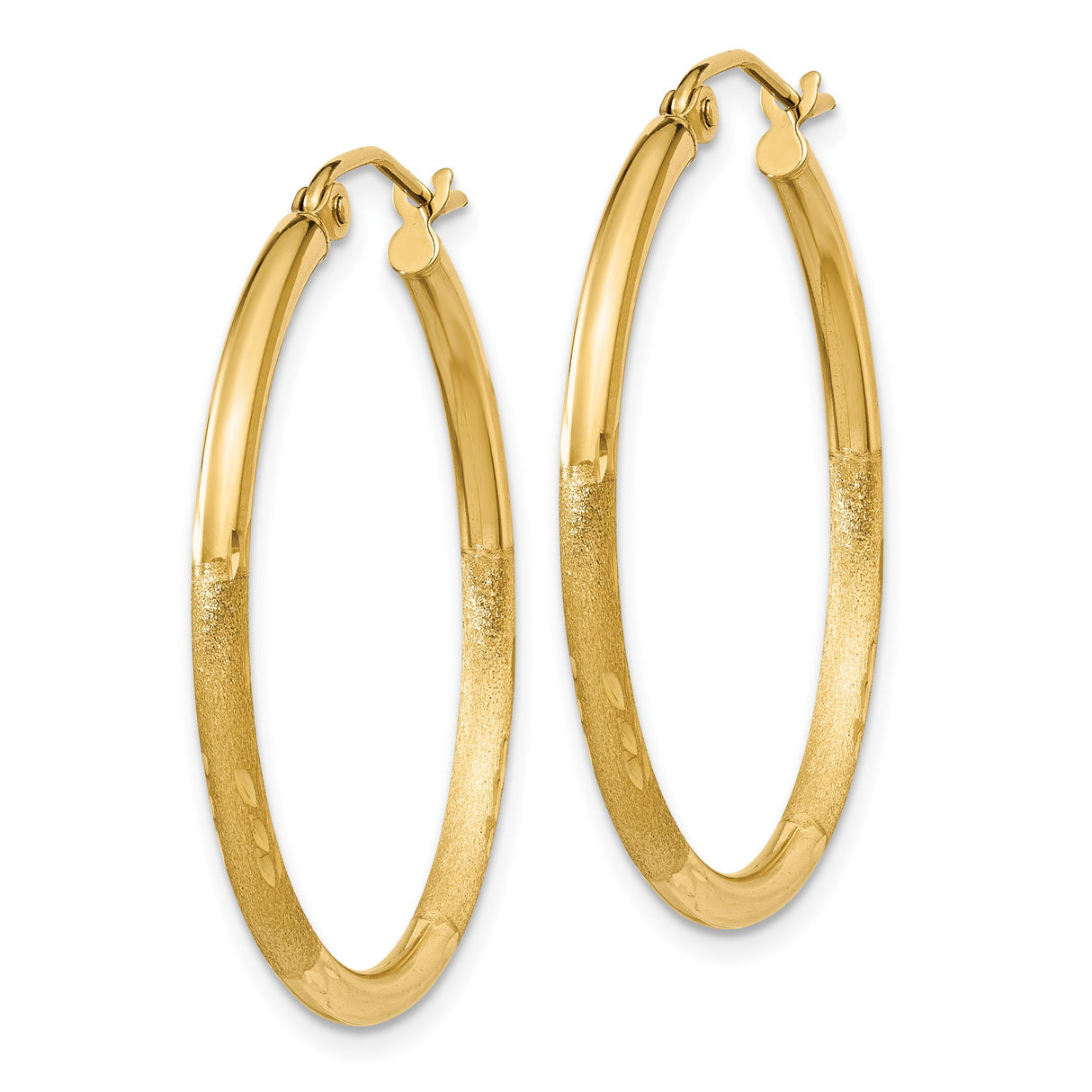14k Yellow Gold Hoop Earrings with Polished and Textured Diamond Cut Finish