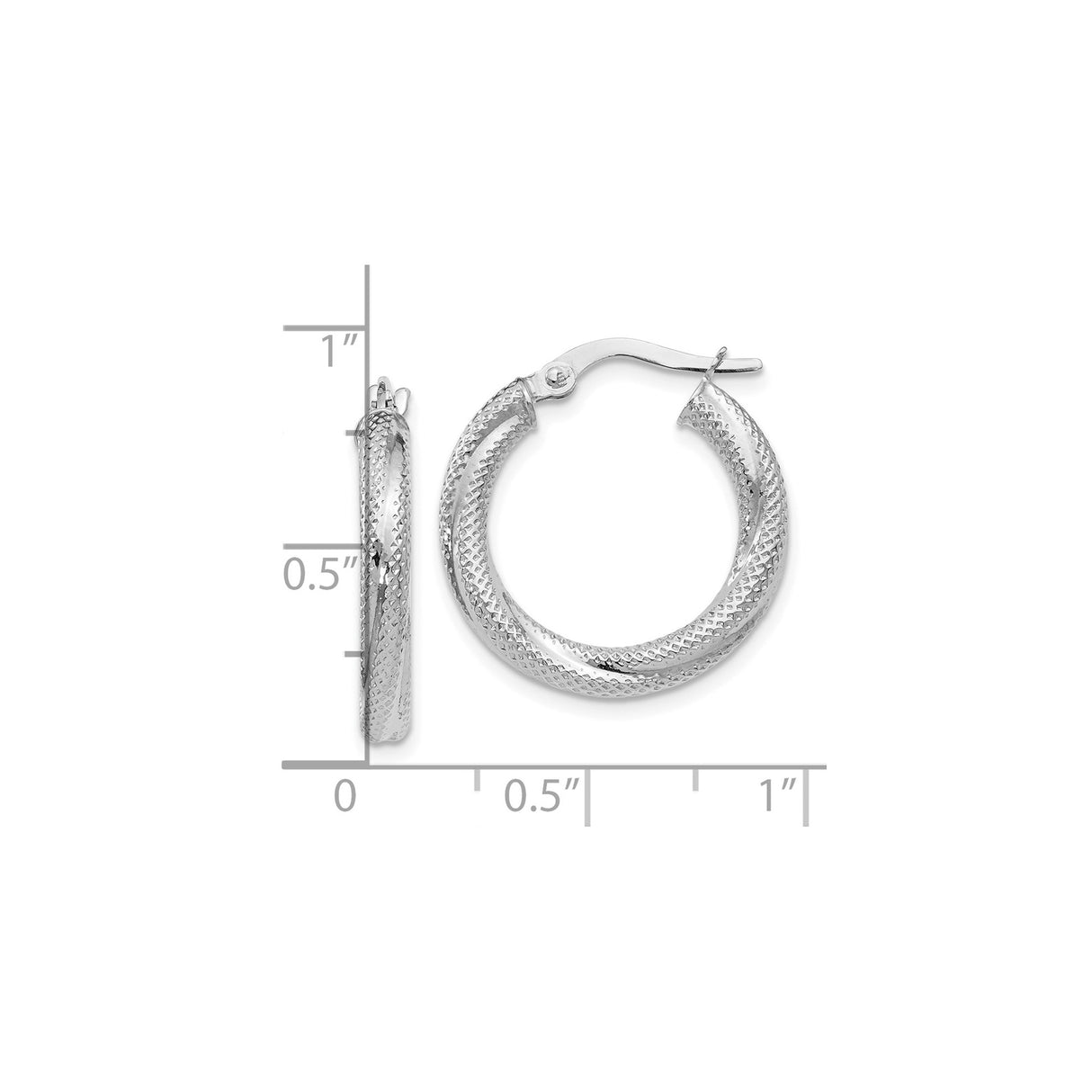 10k White Gold Hoop Earrings with Polished Twist and Diamond Cut Texture for Women