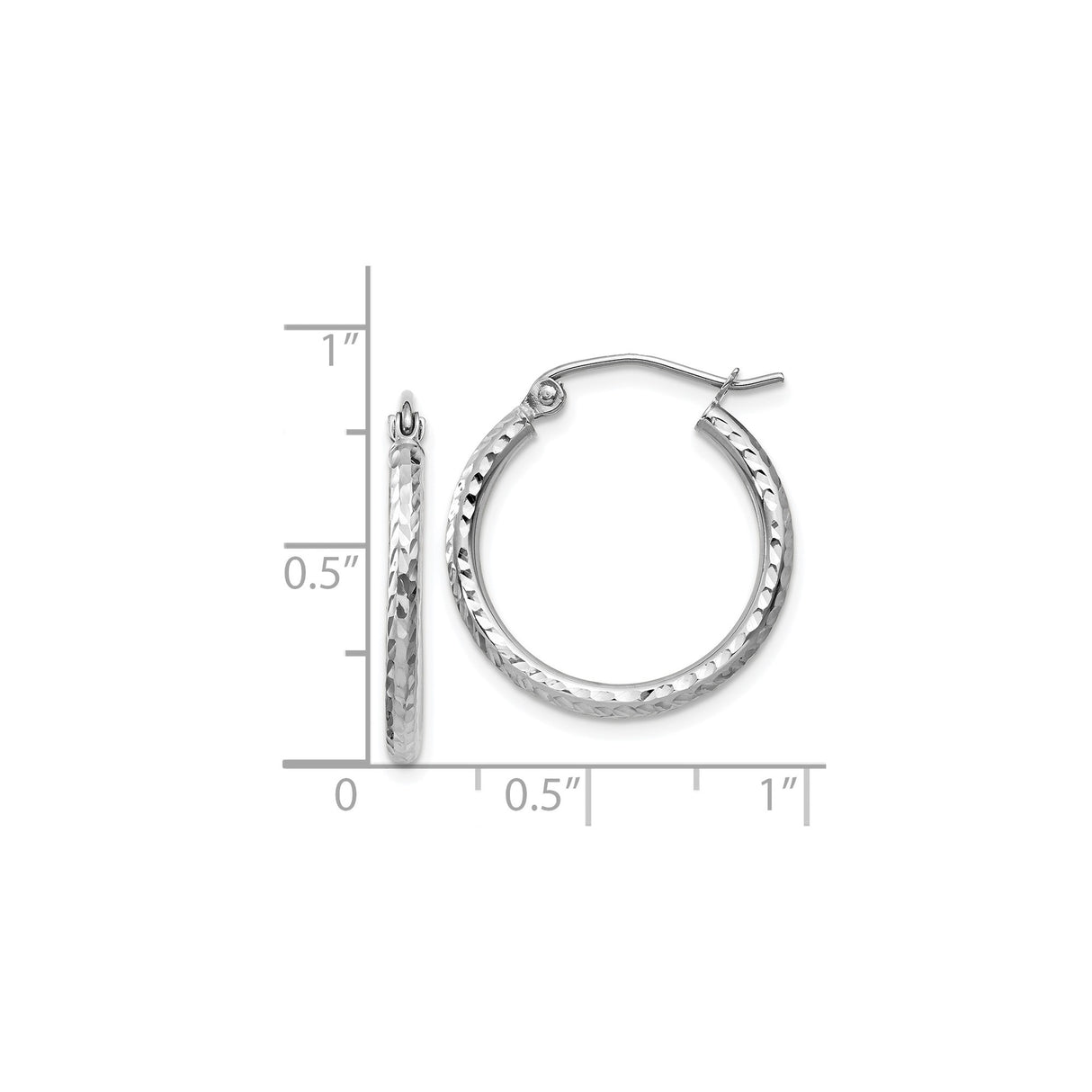14k White Gold Hoop Earrings, Hammered Textured Lightweight Design for Women