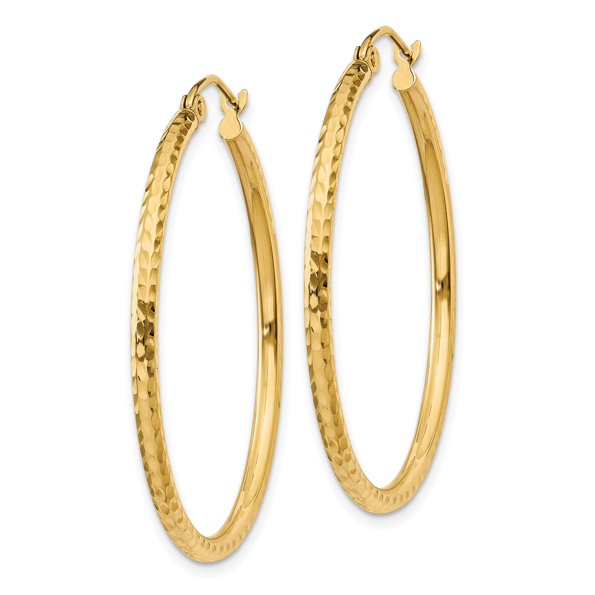 14k Yellow Gold Hoop Earrings, Hammered Textured Finish, Lightweight Minimalist Design