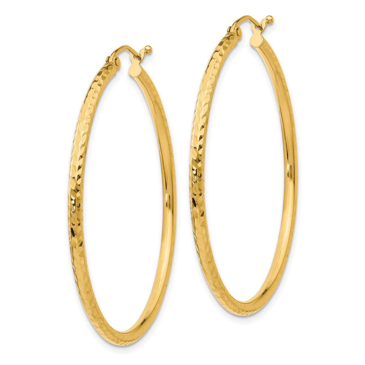 14k Yellow Gold Hoop Earrings with Hammered Texture, Lightweight Polished Medium Hoops for Women