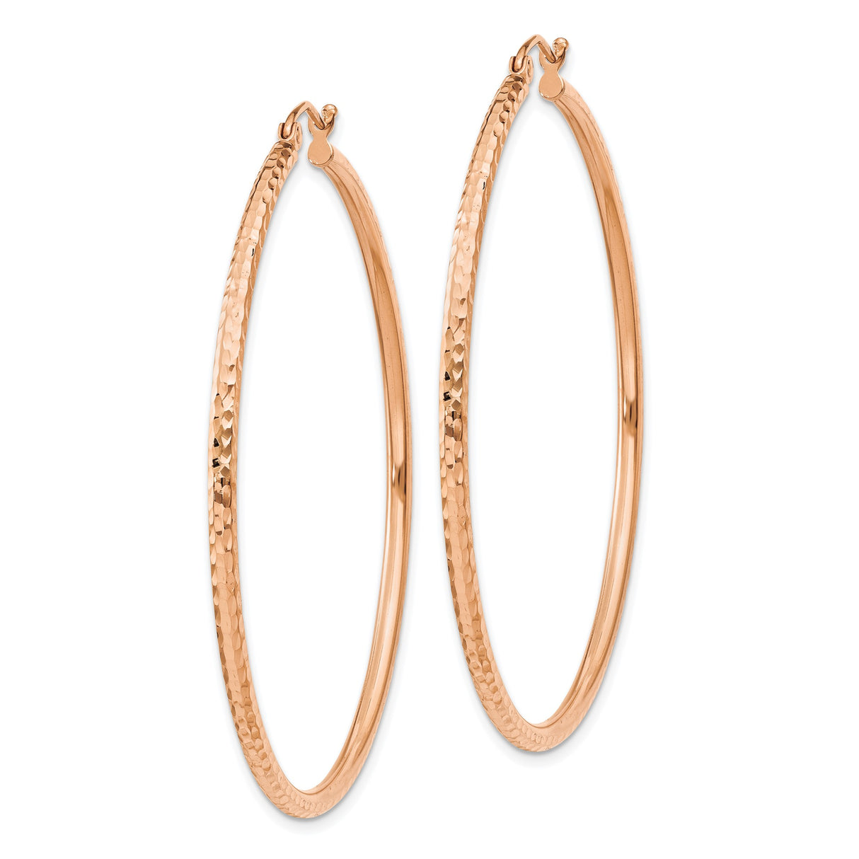 14k Rose Gold Hoop Earrings, Large Hammered Texture, Lightweight Modern Statement Style