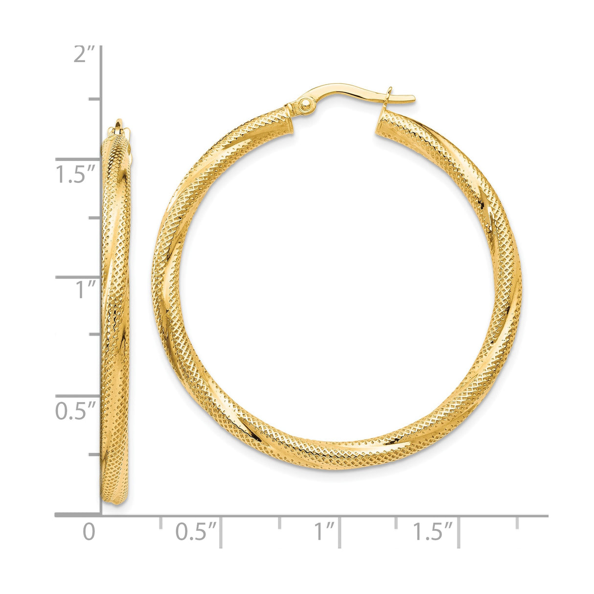 10k Yellow Gold Hoop Earrings with Twisted Diamond Cut Design, Textured Statement Style