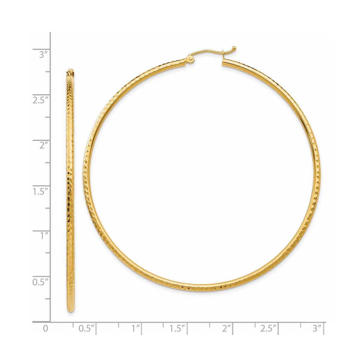 14k Yellow Gold Hoop Earrings with Hammered Finish, Textured Round Design, Latch Back Closure
