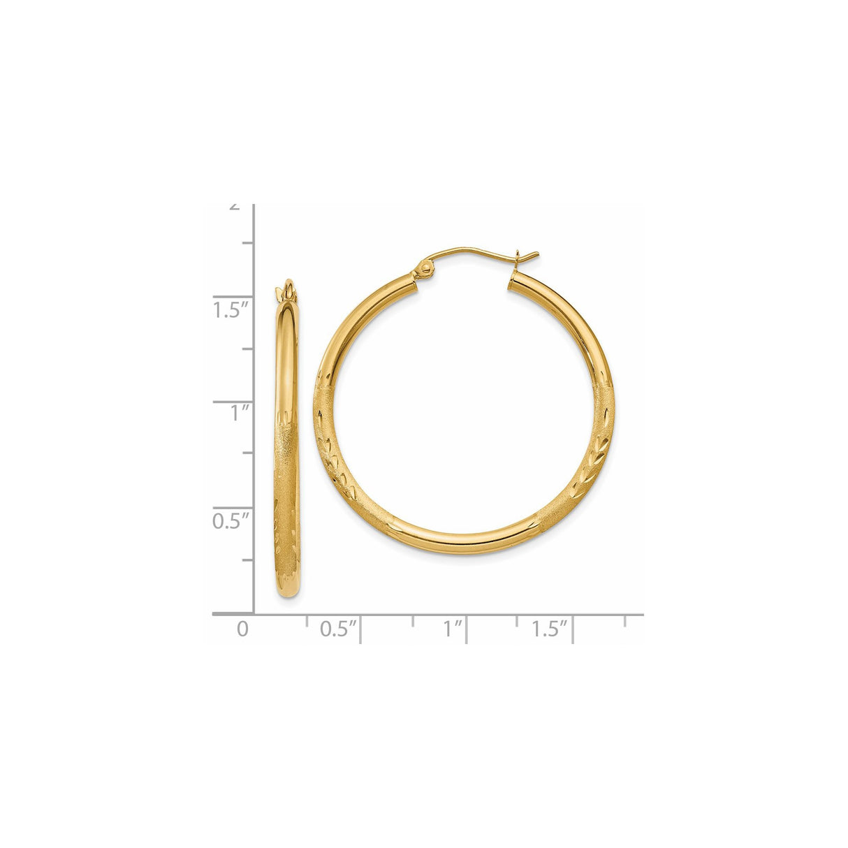 14k Yellow Gold Hoop Earrings with Polished and Textured Leaf Accents, Lightweight Dainty Design