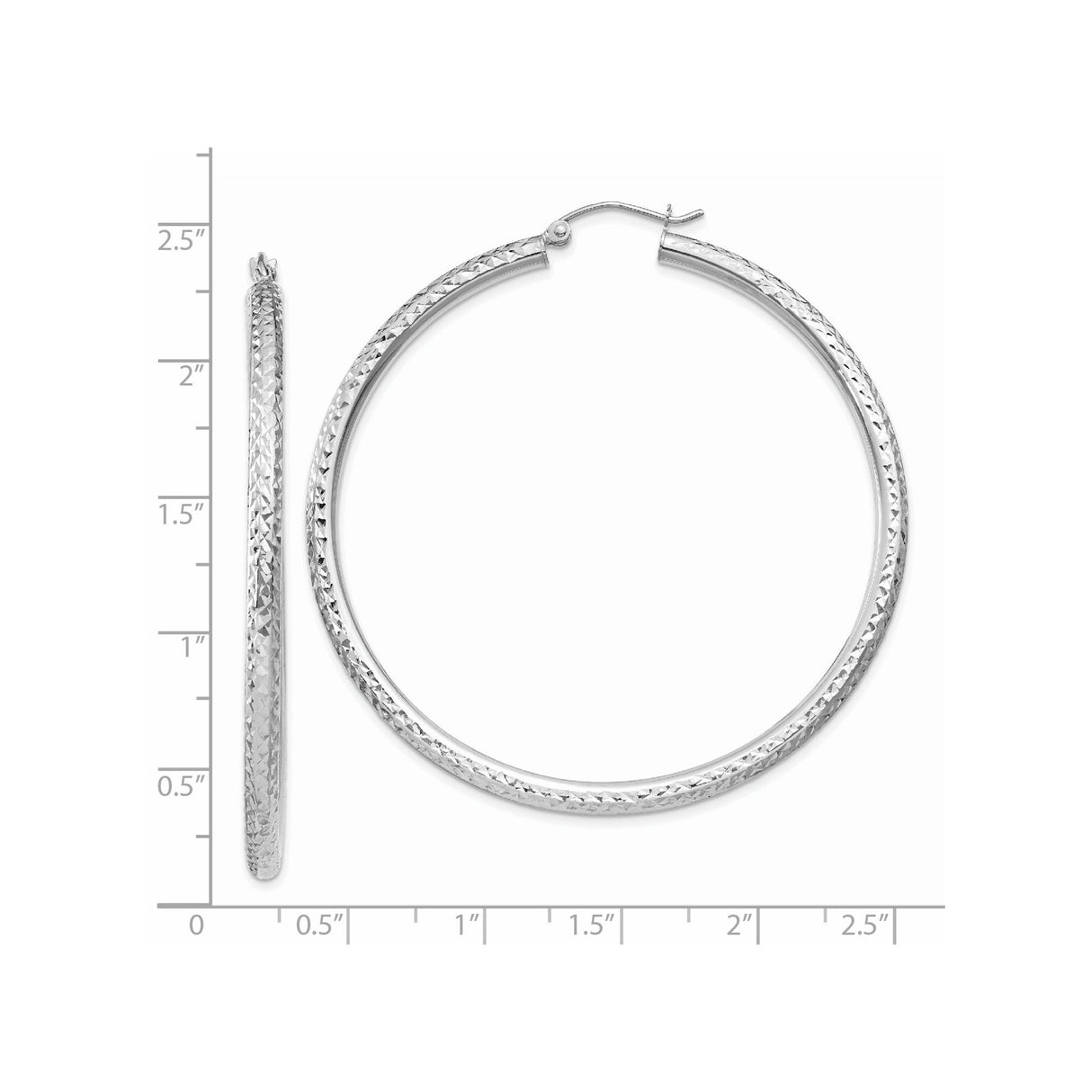 14k White Gold Hoop Earrings, Diamond Cut Polished Textured Finish, Lightweight Classic Style