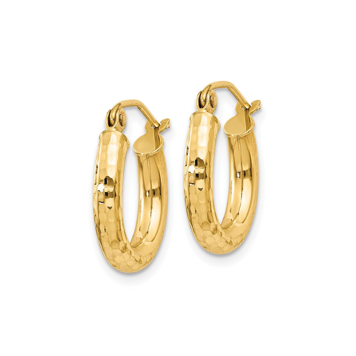 14k Yellow Gold Hoop Earrings with Hammered Finish, Lightweight Classic Design
