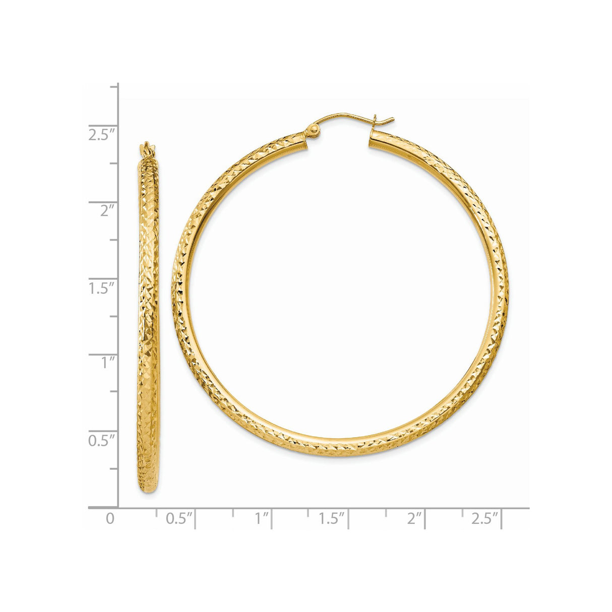 14k Yellow Gold Hoop Earrings, Diamond Cut Textured Large Hoops for Women