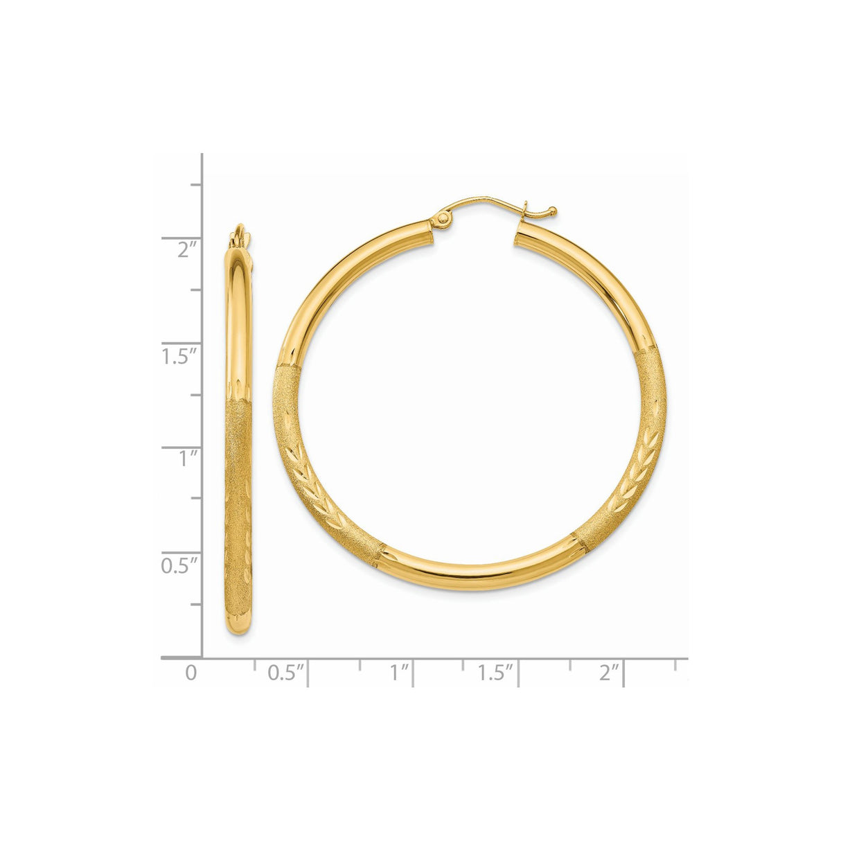 14k Yellow Gold Hoop Earrings, Polished and Textured Leaf Motif, Nature-Inspired Design for Women