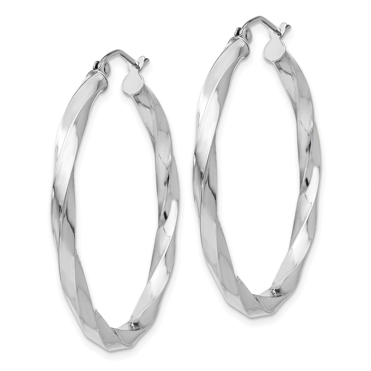 14k White Gold Twisted Hoop Earrings with Polished Finish Rope Design