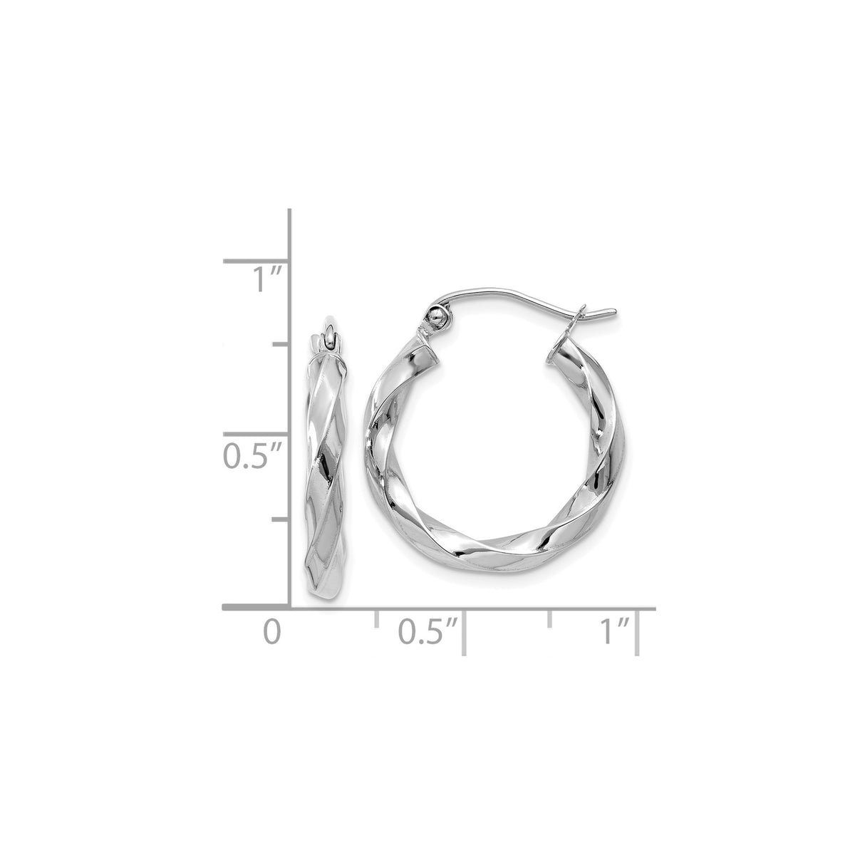 14k White Gold Twisted Hoop Earrings, High-Polish Sculpted Design, Lightweight Contemporary Style