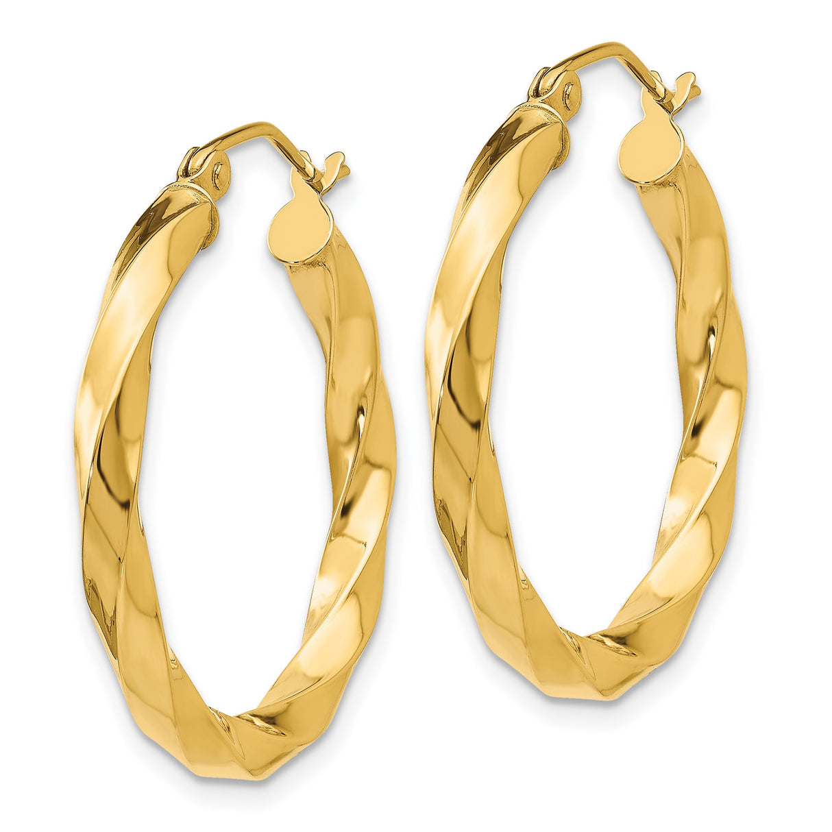 14k Yellow Gold Twisted Hoop Earrings, Polished Lightweight Medium Hoops for Women