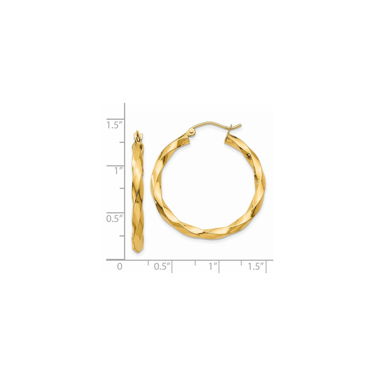 14k Yellow Gold Twisted Hoop Earrings, Polished Spiral Design with Hinged Closure