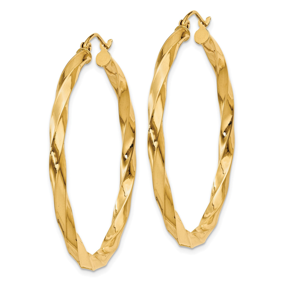 14k Yellow Gold Twisted Hoop Earrings, High Polish Finish, Latch Back Closure