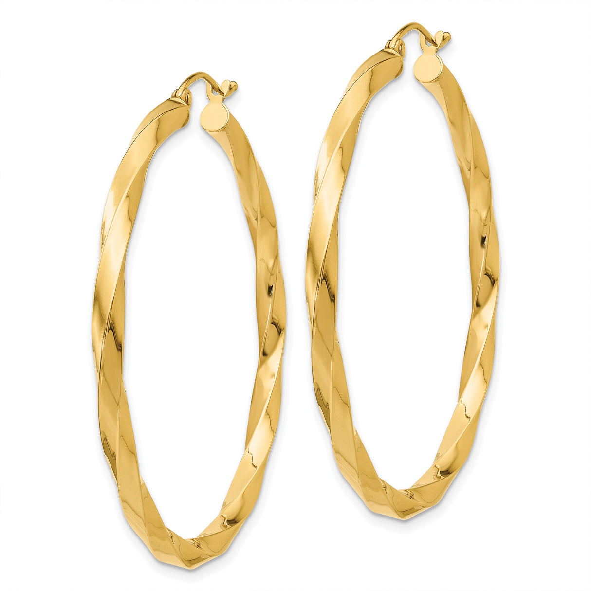 14k Yellow Gold Hoop Earrings, Twisted Design, Polished Finish, Lightweight Comfort Fit