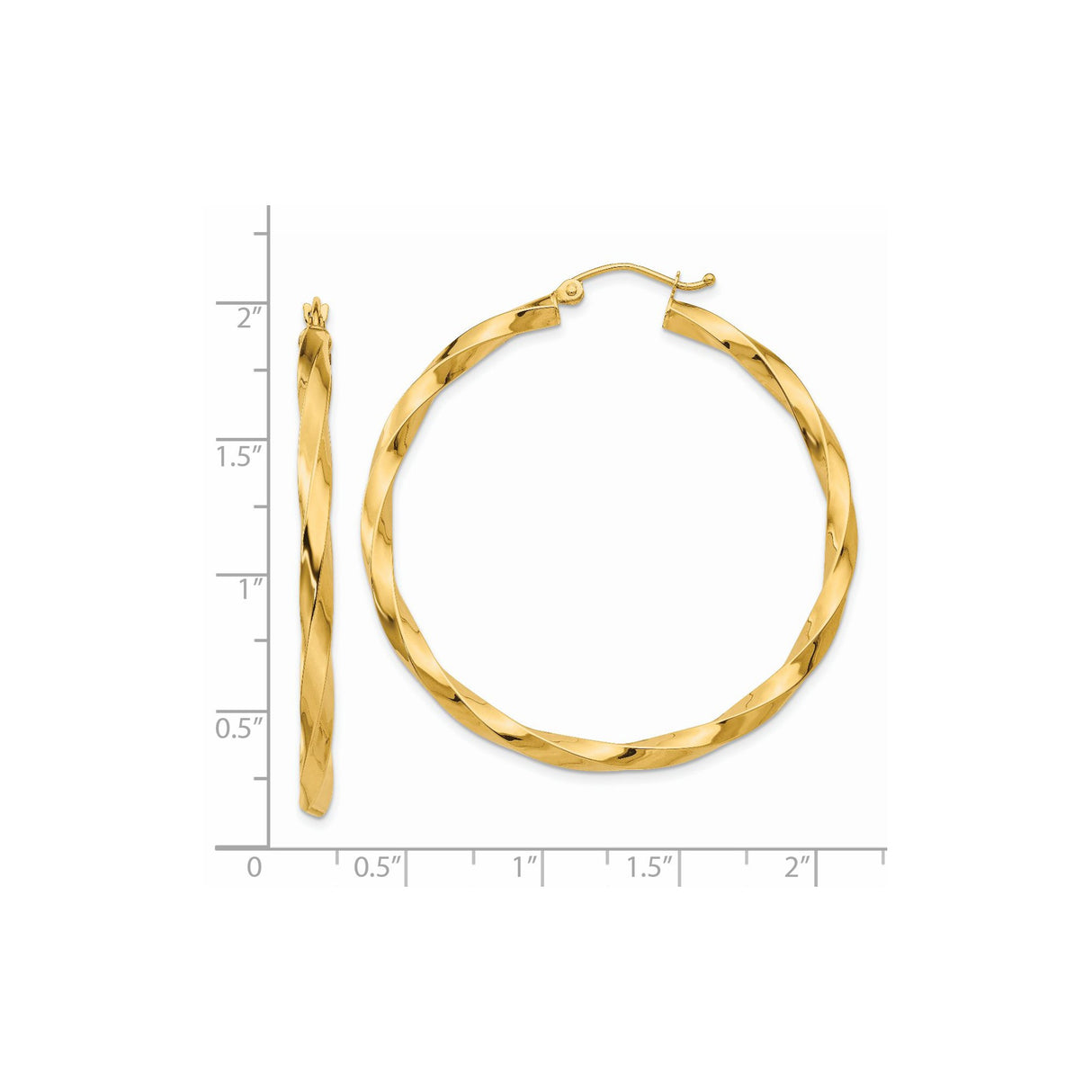 14k Yellow Gold Hoop Earrings, Twisted Design, Polished Finish, Lightweight Comfort Fit