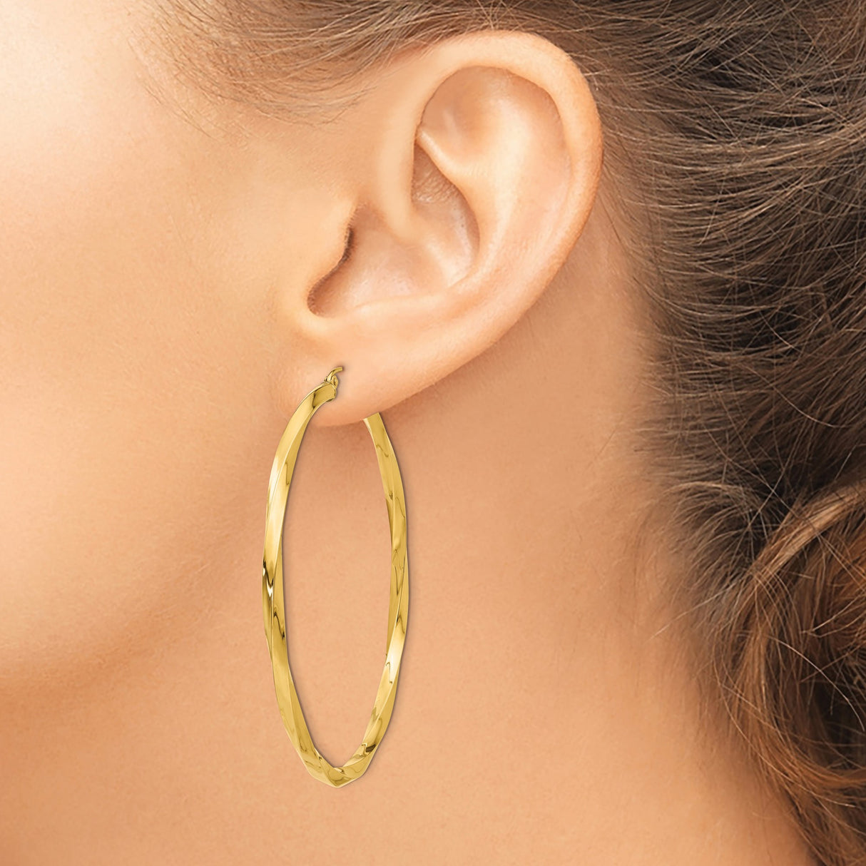 14k Yellow Gold Twisted Hoop Earrings, Lightweight Classic Round Design for Women