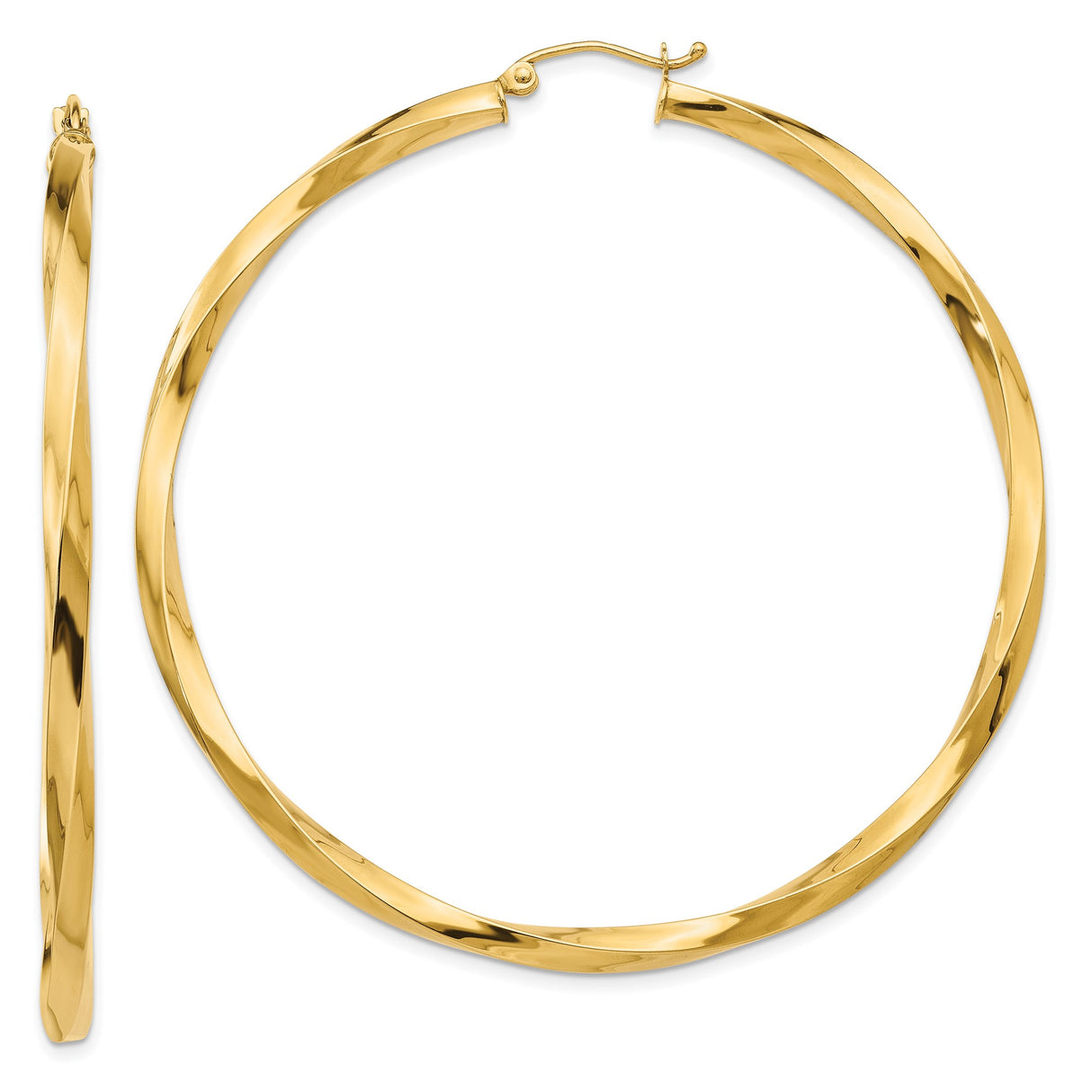 14k Yellow Gold Twisted Hoop Earrings, Lightweight Classic Round Design for Women