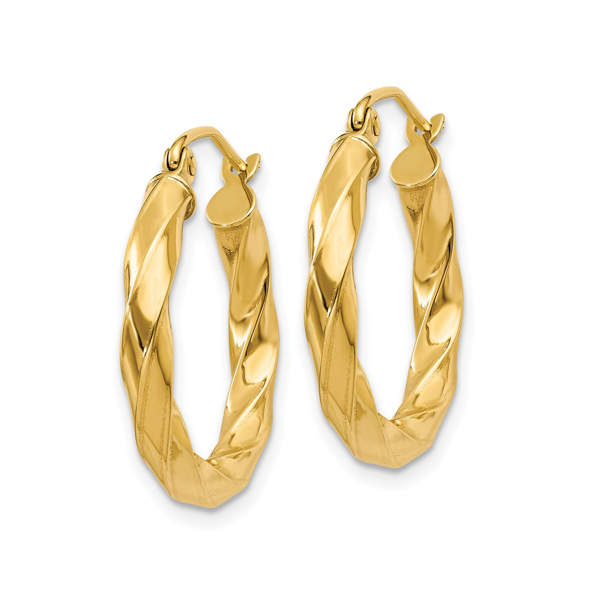14k Yellow Gold Twisted Hoop Earrings, Lightweight Hollow Rope Design, Polished Finish