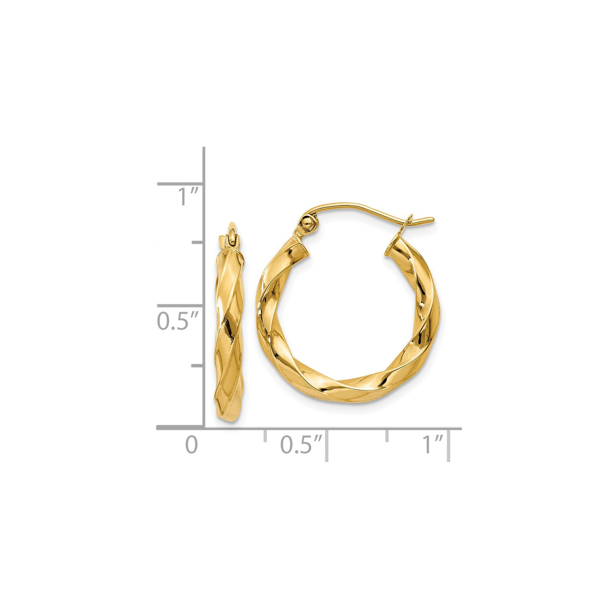 14k Yellow Gold Twisted Hoop Earrings, Lightweight Hollow Rope Design, Polished Finish