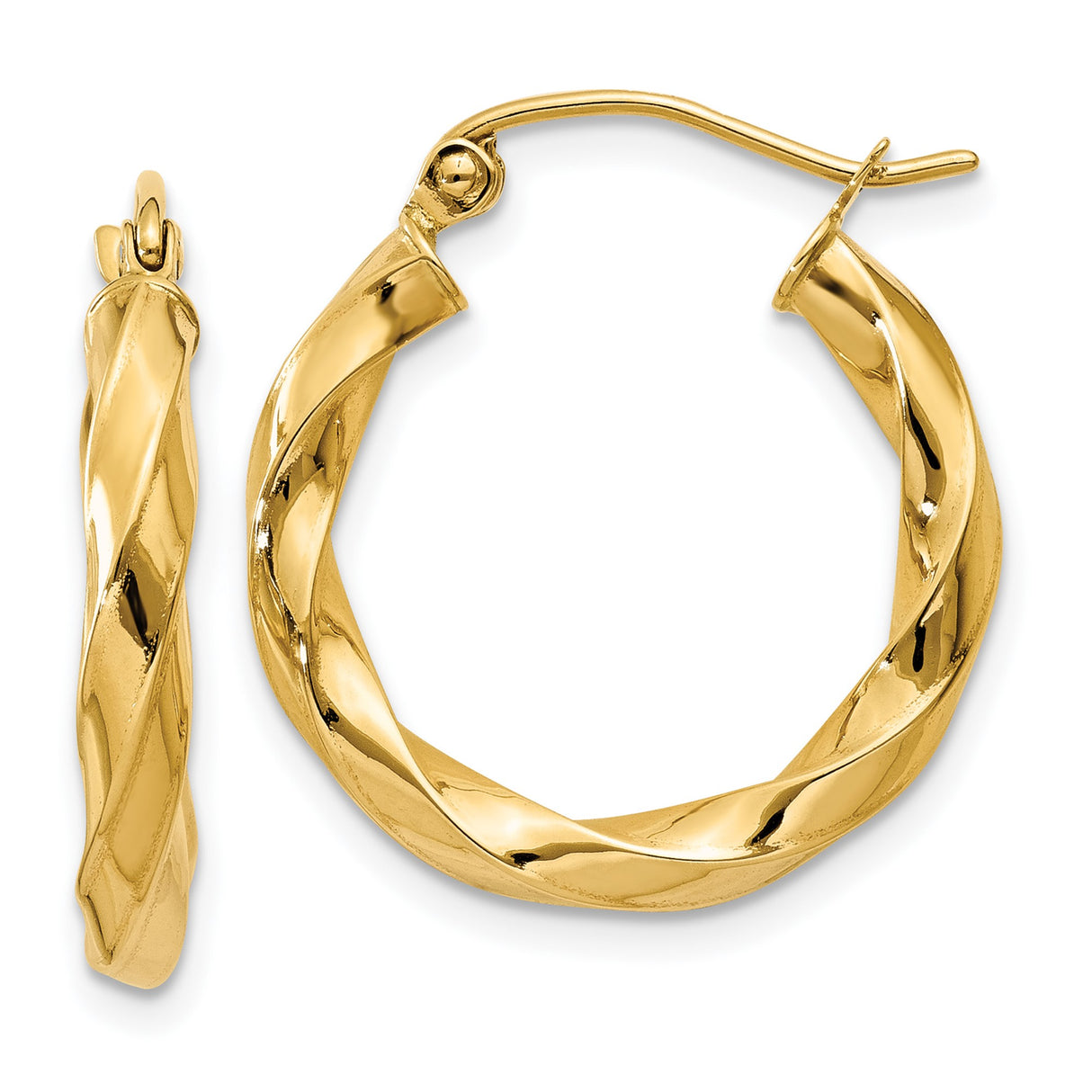 14k Yellow Gold Twisted Hoop Earrings, Lightweight Hollow Rope Design, Polished Finish