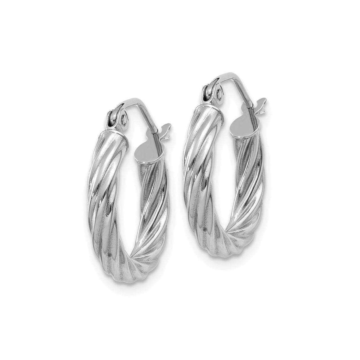 14k White Gold Twisted Hoop Earrings, Lightweight Rope Design for Women