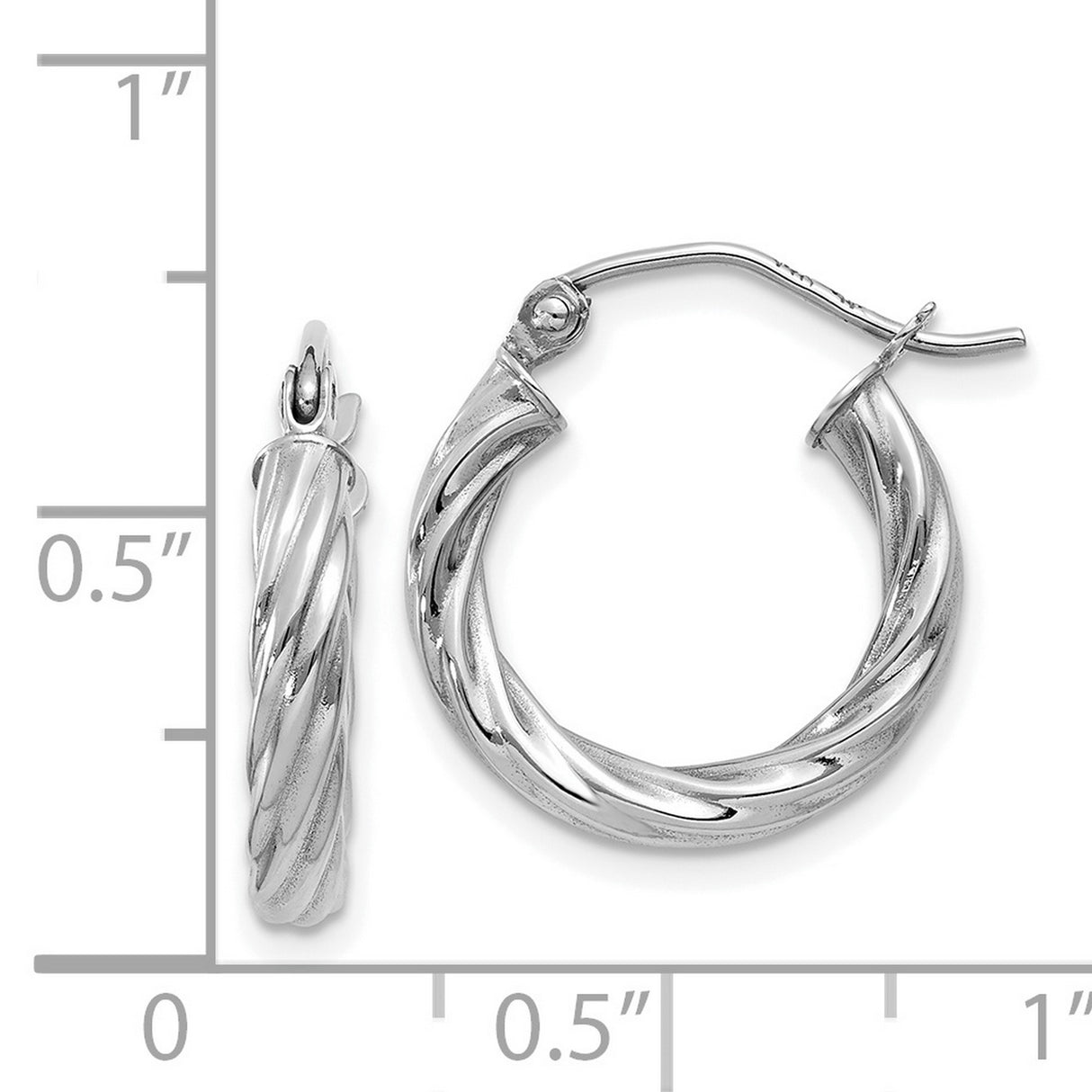 14k White Gold Twisted Hoop Earrings, Lightweight Rope Design for Women