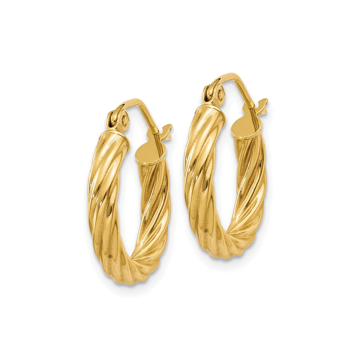 14k Yellow Gold Twisted Rope Hoop Earrings, Polished Lightweight Tube Style for Women