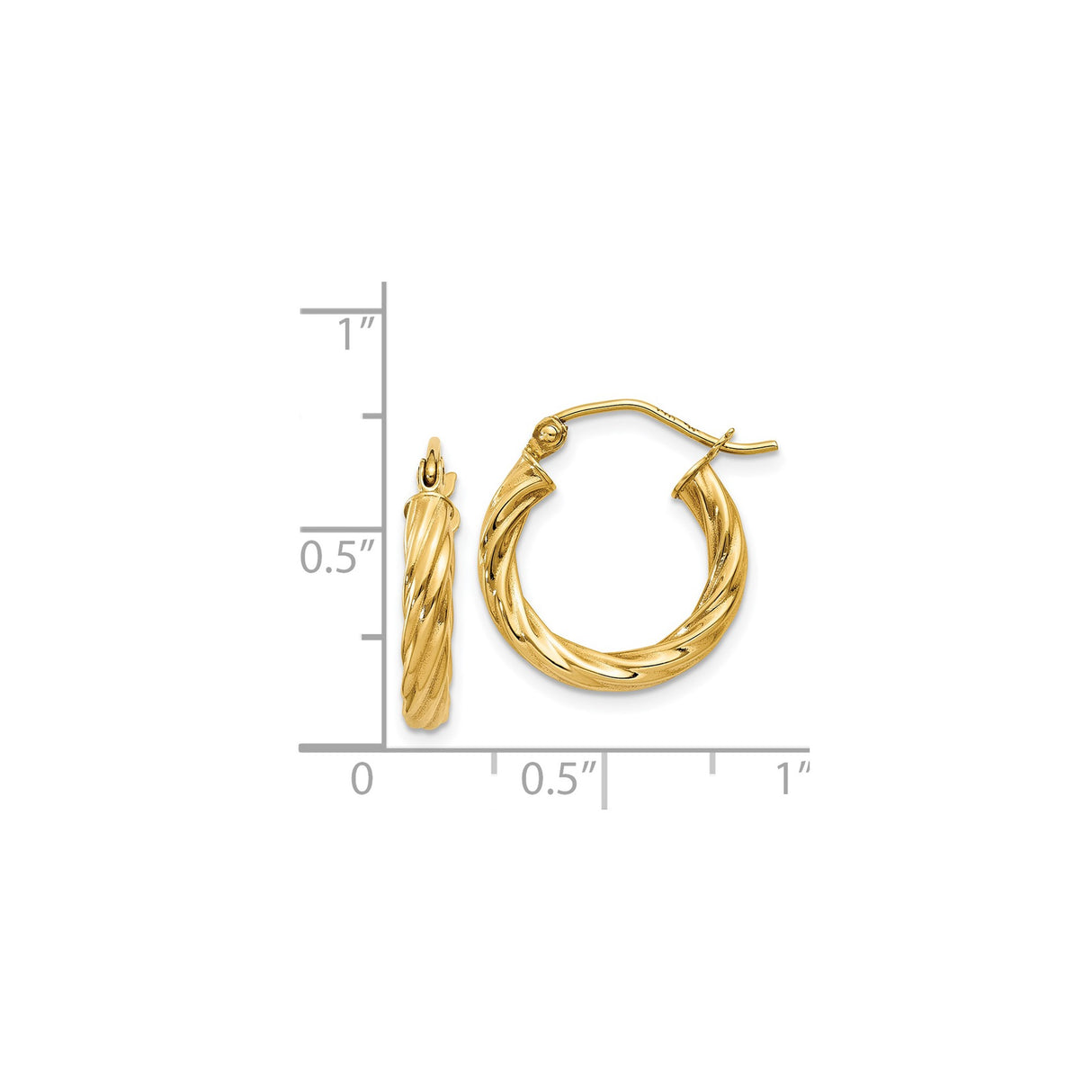14k Yellow Gold Twisted Rope Hoop Earrings, Polished Lightweight Tube Style for Women