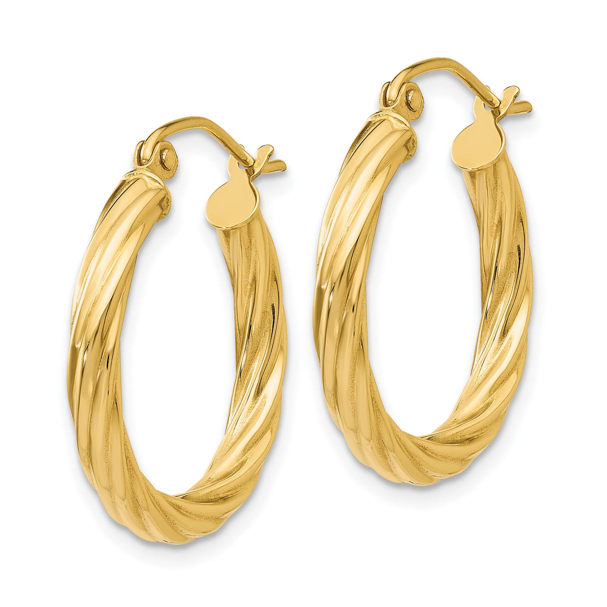 14k Yellow Gold Twisted Hoop Earrings, Polished Rope Style Dome Hoops for Women