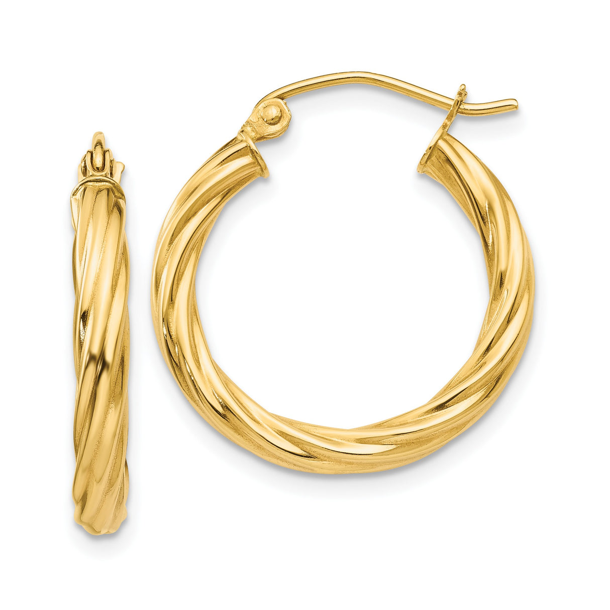 14k Yellow Gold Twisted Hoop Earrings, Polished Rope Style Dome Hoops for Women
