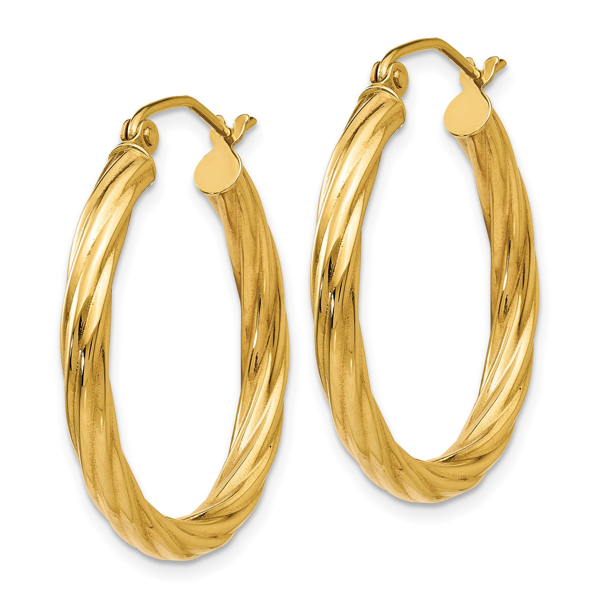 14k Yellow Gold Hoop Earrings, Twisted Textured Design with Polished Finish