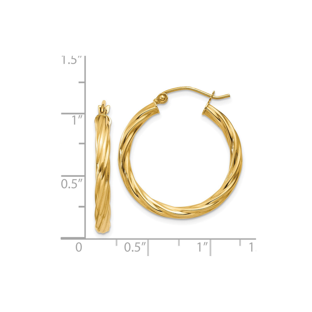 14k Yellow Gold Hoop Earrings, Twisted Textured Design with Polished Finish