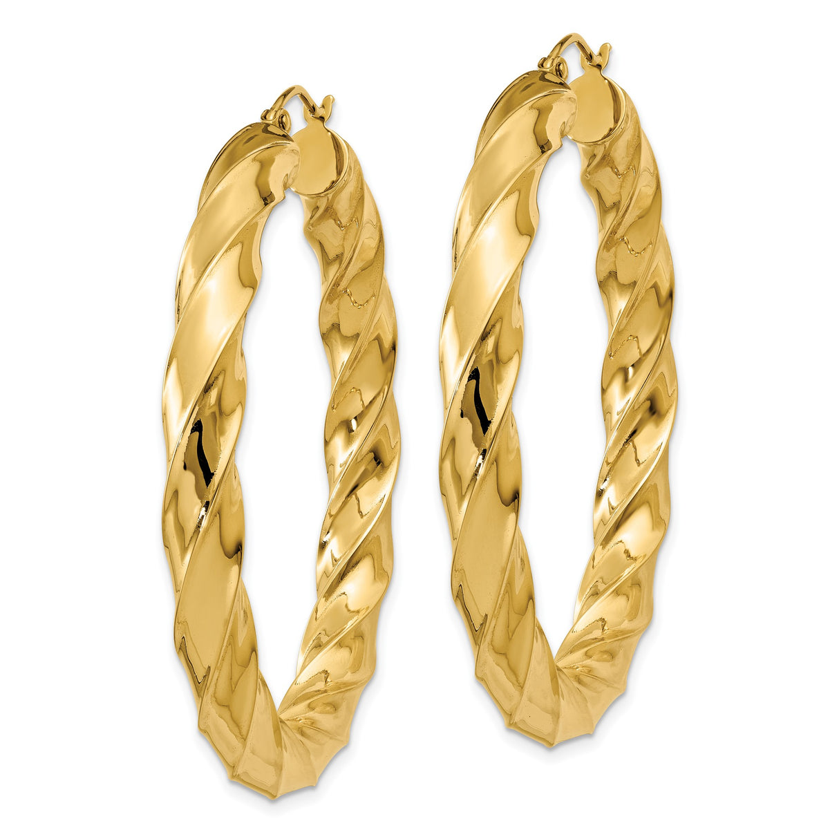 14k Yellow Gold Twisted Hoop Earrings, Large Bold Hoops with High Polish Finish