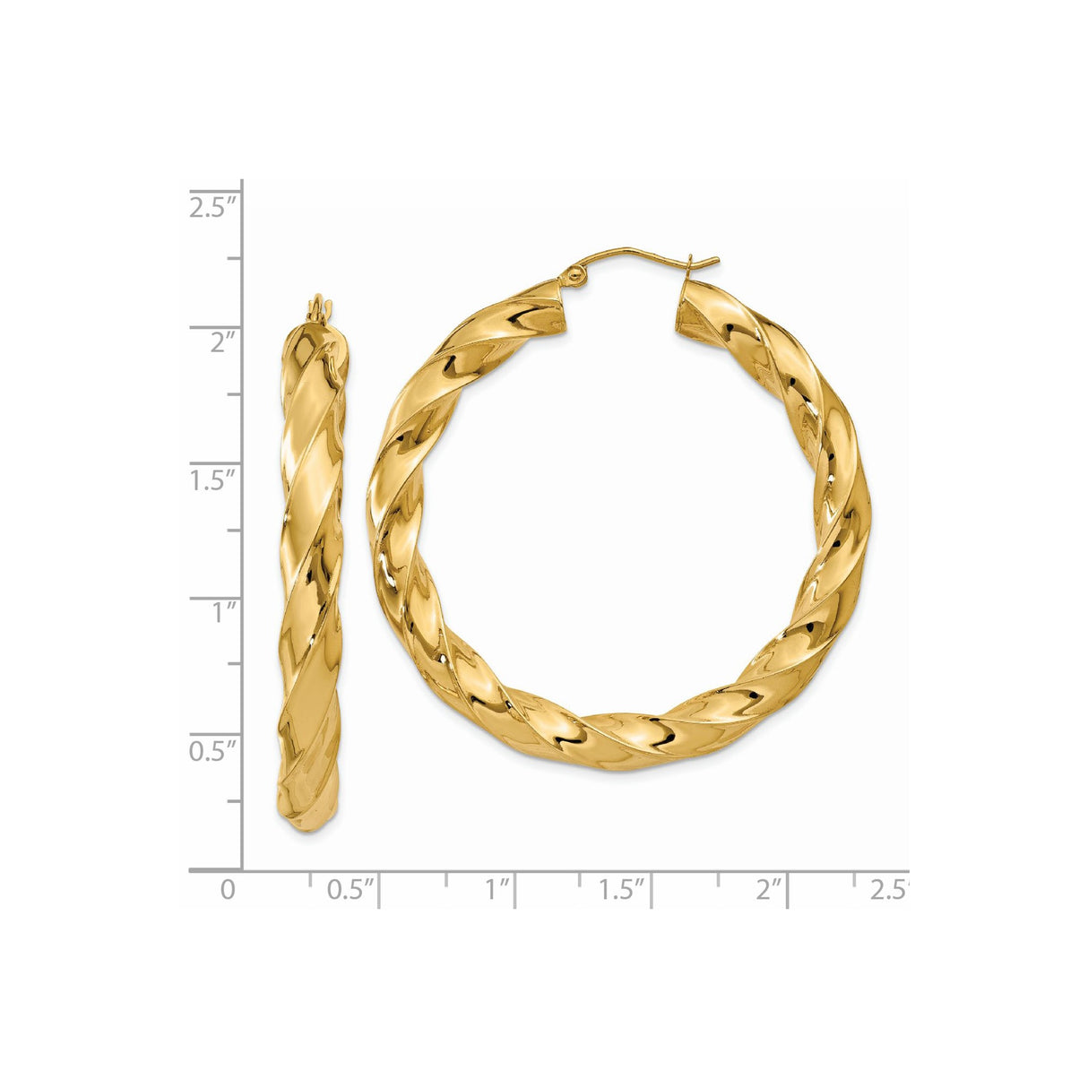 14k Yellow Gold Twisted Hoop Earrings, Large Bold Hoops with High Polish Finish